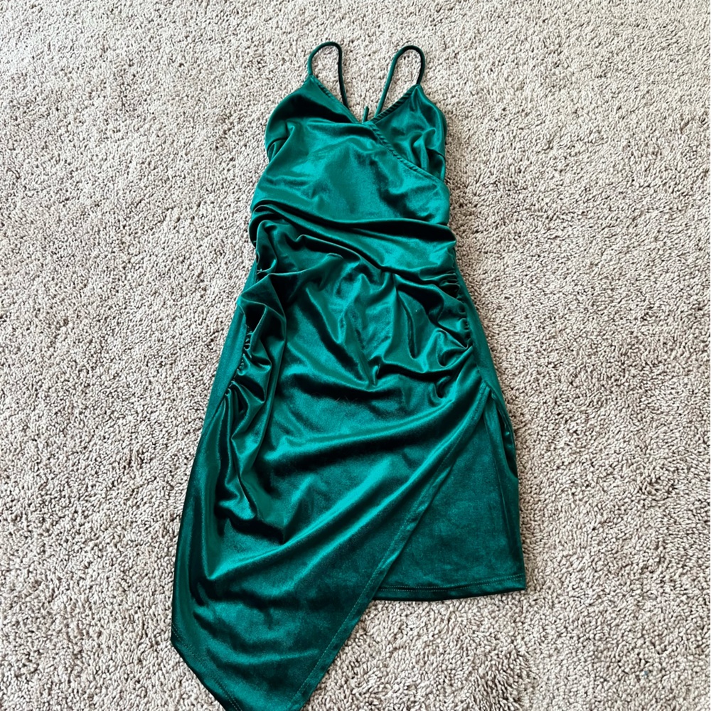 Windsor Emerald Green Asymmetrical Satin Dress